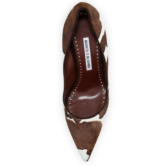 Manolo Blahnik Cow Hide Stilettos Heel Pointy Pumps Brown/White Women's EU 41 - Picture 2 of 8